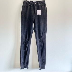 Tinsel black distressed high rise waist skinny jeans w holes raw hem